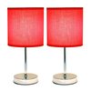 Simple Designs Chrome Mini Basic Table Lamp with Fabric Shade, Red, PK 2 LT2007-RED-2PK